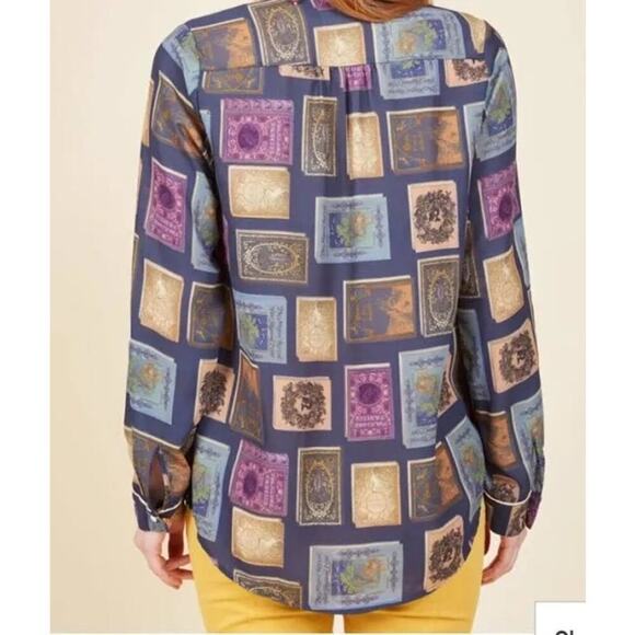 Blue Modcloth Blouse Fantasy Book XS - Picture 2 of 12